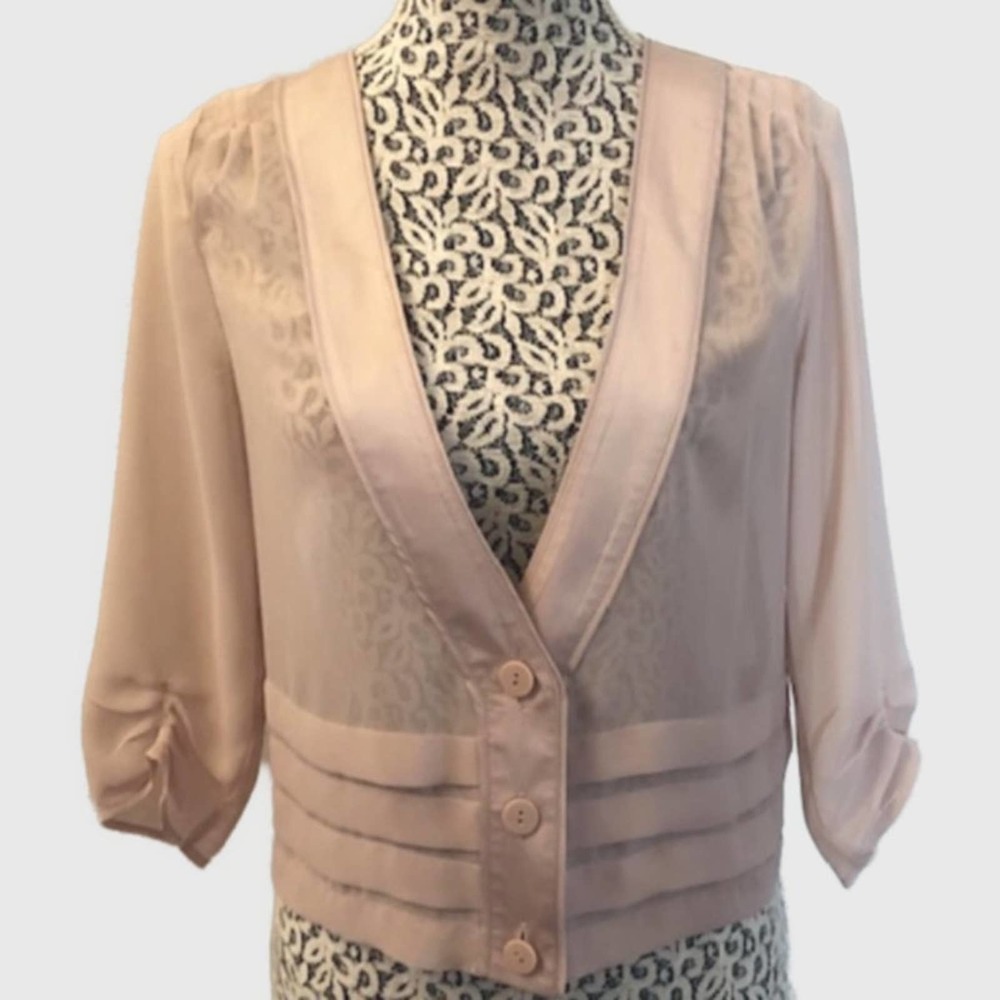 LC Lauren Conrad Cropped Sheer Button Cardigan-Style Top Pale Pink, NWOT-Size S
